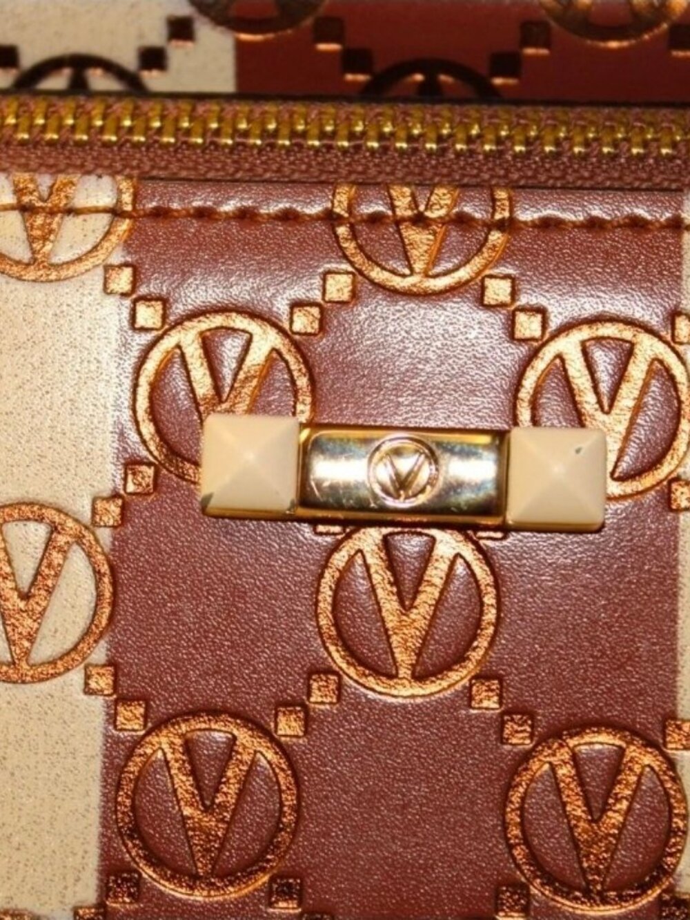 Mario Valentino Spa Italy Made Briget Monogram Striped Leather Hand Bag - Picture 7 of 14